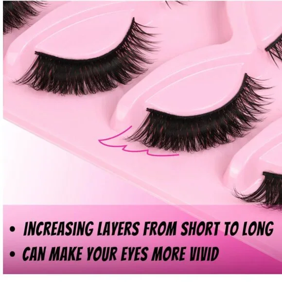NEW VELEASHA CAT EYE FAUX MINK EYELASHES 5 PAIRS REUSABLE (CHARMING) - Picture 3 of 9